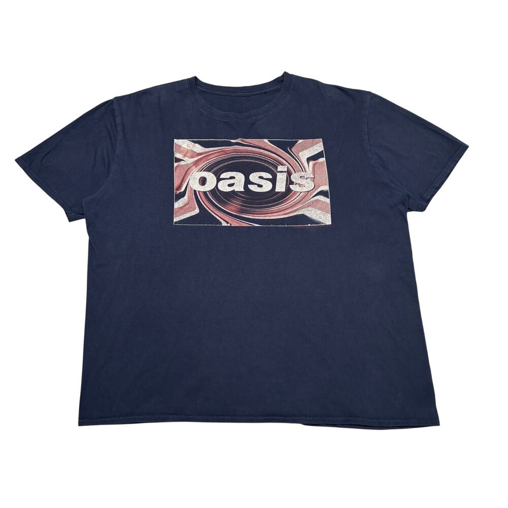 Oasis Union Jack Swirl Logo Shirt Men's 25x27 Retro Britpop Noel Gallagher 2019